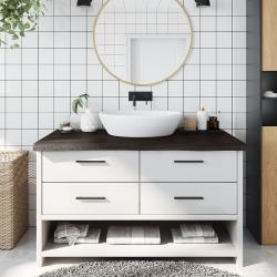 Comptoir de salle de bain marron fonc&eacute; bois massif trait&eacute;
