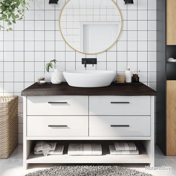Comptoir de salle de bain marron fonc� bois massif trait�