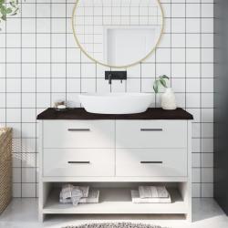 Comptoir de salle de bain marron fonc&eacute; bois massif trait&eacute;
