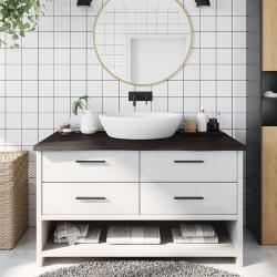 Comptoir de salle de bain marron fonc&eacute; bois massif trait&eacute;