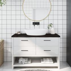 Comptoir de salle de bain marron fonc&eacute; bois massif trait&eacute;