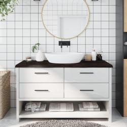 Comptoir de salle de bain marron fonc&eacute; bois massif trait&eacute;