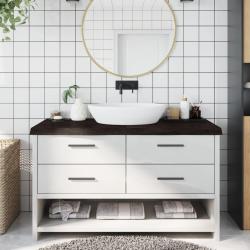 Comptoir de salle de bain marron fonc&eacute; bois massif trait&eacute;