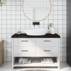 Comptoir de salle de bain marron fonc&eacute; bois massif trait&eacute;
