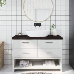 Comptoir de salle de bain marron fonc&eacute; bois massif trait&eacute;