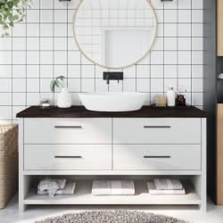 Comptoir de salle de bain marron fonc&eacute; bois massif trait&eacute;