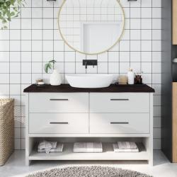 Comptoir de salle de bain marron fonc&eacute; bois massif trait&eacute;