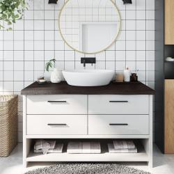 Comptoir de salle de bain marron fonc&eacute; bois massif trait&eacute;