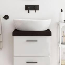 Comptoir de salle de bain marron fonc&eacute; bois massif trait&eacute;