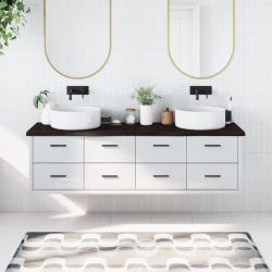 Comptoir de salle de bain marron fonc&eacute; bois massif trait&eacute;