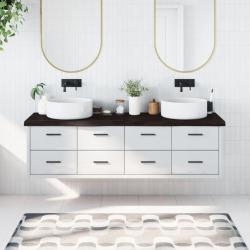 Comptoir de salle de bain marron fonc&eacute; bois massif trait&eacute;