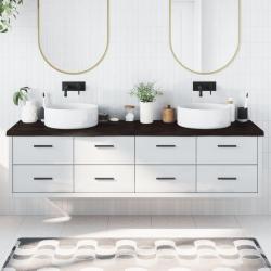 Comptoir de salle de bain marron fonc&eacute; bois massif trait&eacute;