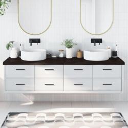 Comptoir de salle de bain marron fonc&eacute; bois massif trait&eacute;