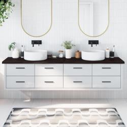 Comptoir de salle de bain marron fonc&eacute; bois massif trait&eacute;
