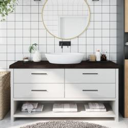 Comptoir de salle de bain marron fonc&eacute; bois massif trait&eacute;