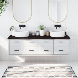 Comptoir de salle de bain marron fonc&eacute; bois massif trait&eacute;