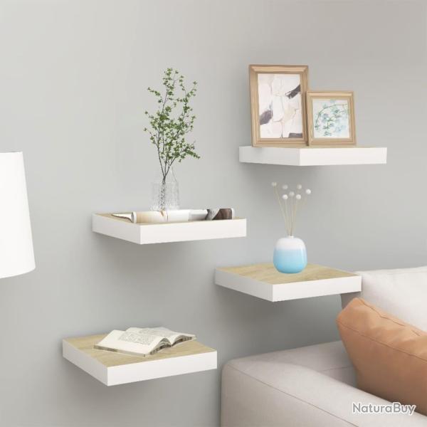 �tag�res murales 4 pcs Ch�ne et blanc 23x23,5x3,8 cm MDF alsavelo