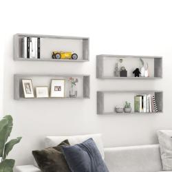 &Eacute;tag&egrave;res cube murales 4 pcs gris b&eacute;ton bois d'ing&eacute;nierie alsavelo