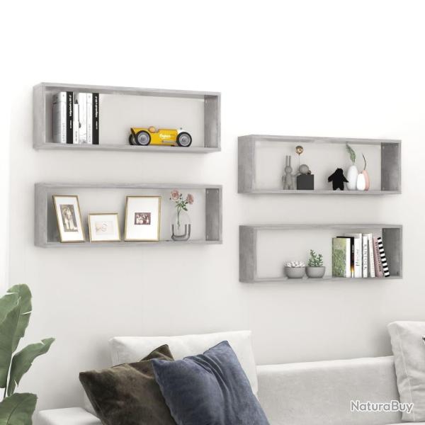 �tag�res cube murales 4 pcs gris b�ton bois d'ing�nierie