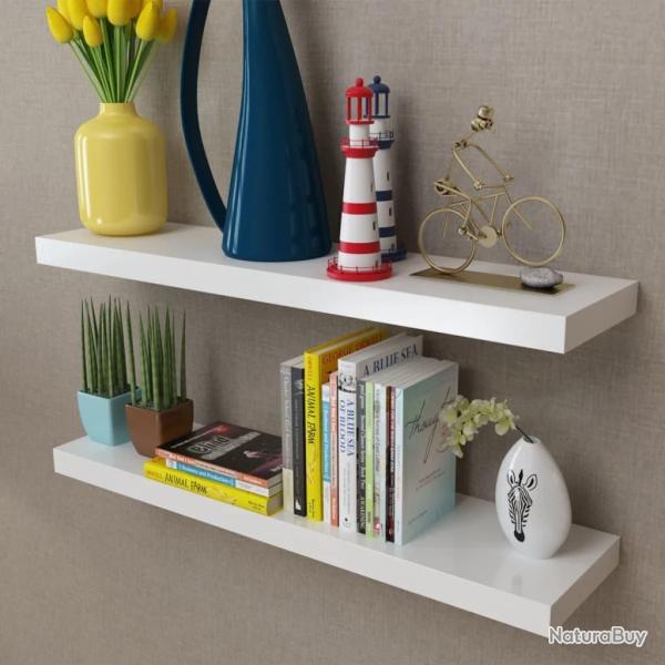 2 �tag�res murales MDF Blanc Rangement de livres/DVD