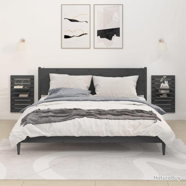 �tag�res de chevet murales 2 pcs Gris Bois de pin massif