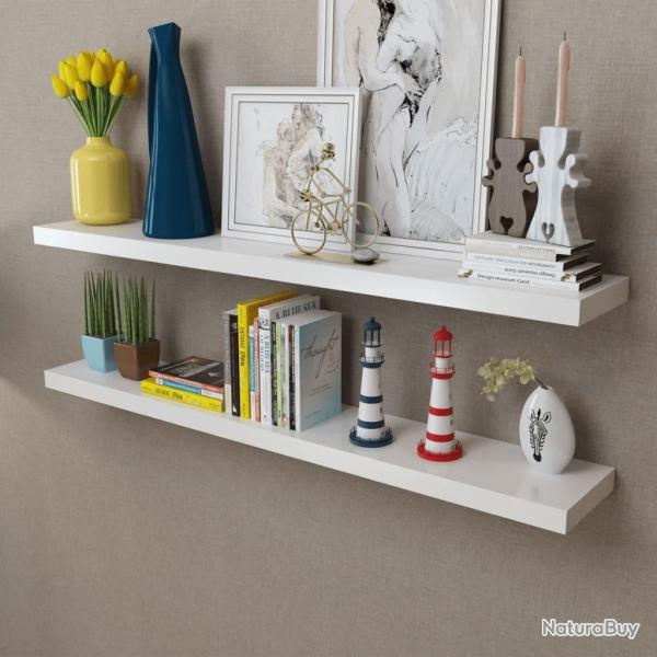 2 �tag�res murales MDF Blanc Rangement de livres/DVD