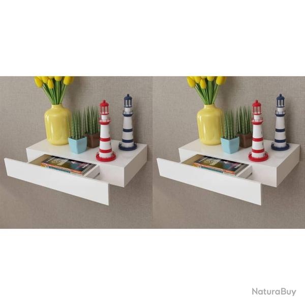 �tag�res murales avec tiroirs 2 pcs Blanc 48 cm