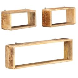 Ensemble d'&eacute;tag&egrave;re cube 3 pcs bois solide de manguier alsavelo
