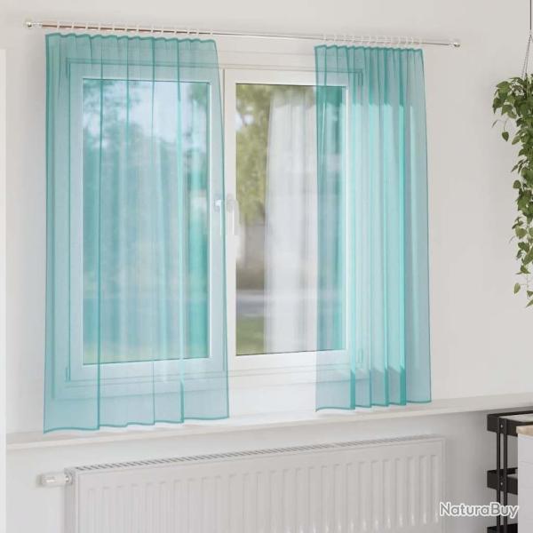 Rideaux en voile avec boucles 2 pcs turquoise 140x175 cm