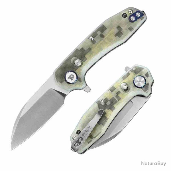 Couteau Dreamtech Lame Sheepsfoot Acier D2 Satin Manche G10 Camo Axis Lock DTK3435GC