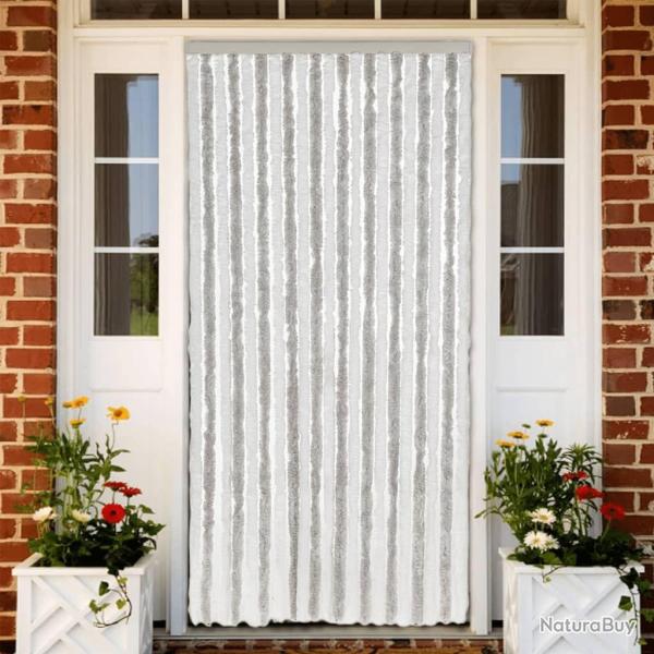 Rideau anti-mouches gris clair et blanc 90x200 cm chenille