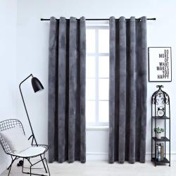 Rideaux occultants et anneaux 2pcs Velours Anthracite 140x175cm alsavelo