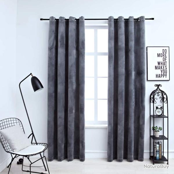 Rideaux occultants et anneaux 2pcs Velours Anthracite 140x175cm alsavelo