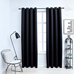 Rideaux occultants avec anneaux en m&eacute;tal 2 pcs Noir 140x175 cm