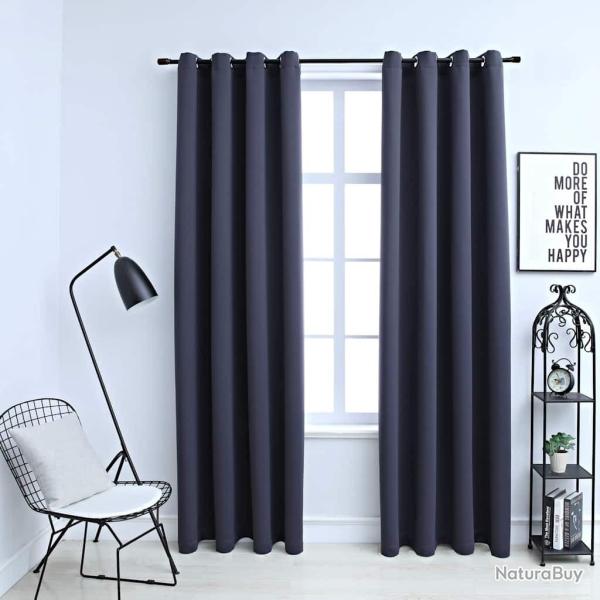 Rideaux occultants avec anneaux M�tal 2pcs Anthracite 140x225cm alsavelo