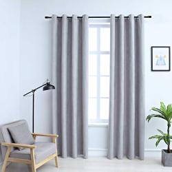 Rideaux occultants avec anneaux en m&eacute;tal 2 pcs Gris 140x175 cm