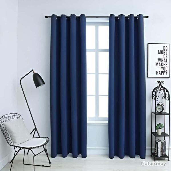 Rideaux occultants avec anneaux en m�tal 2 pcs Bleu 140x225 cm