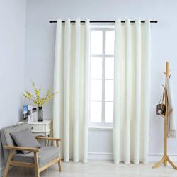 Rideaux occultants avec anneaux 2 pcs Velours Cr&egrave;me 140x175 cm
