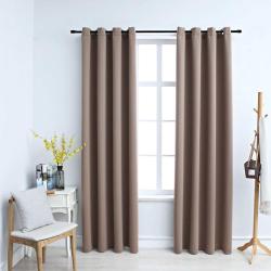 Rideaux occultants avec anneaux en m&eacute;tal 2 pcs Taupe 140x175 cm