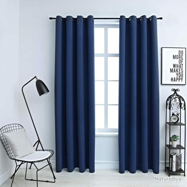 Rideaux occultants avec anneaux en m�tal 2 pcs Bleu 140x175 cm