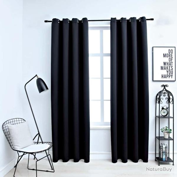 Rideaux occultants avec anneaux en m�tal 2 pcs Noir 140x245 cm