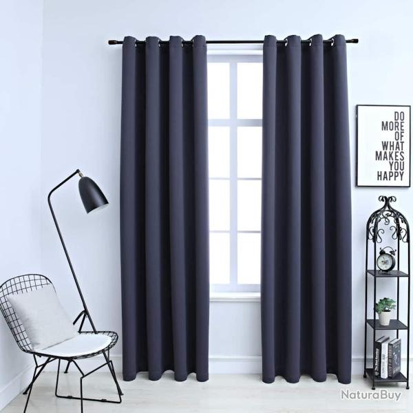 Rideaux occultants avec anneaux M�tal 2pcs Anthracite 140x175cm