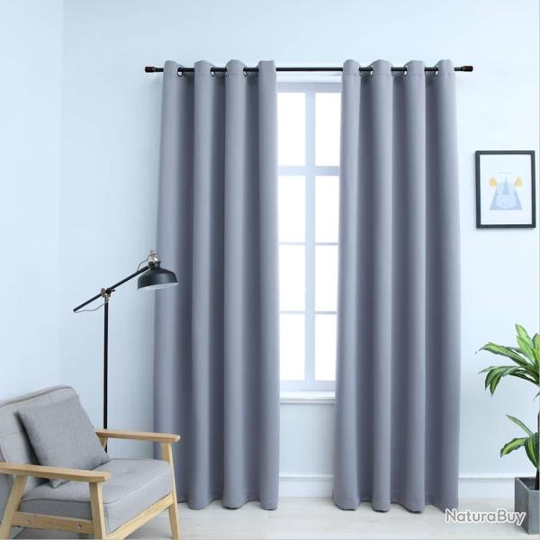 Rideaux occultants avec anneaux en m�tal 2 pcs Gris 140x175 cm