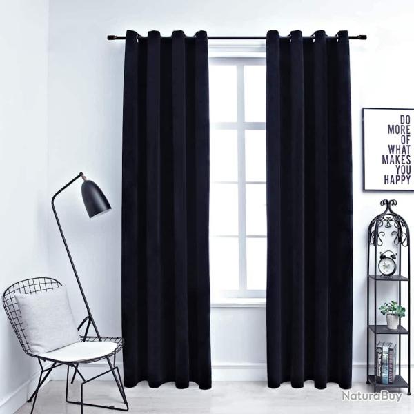 Rideaux occultants avec anneaux 2 pcs Velours Noir 140x245 cm