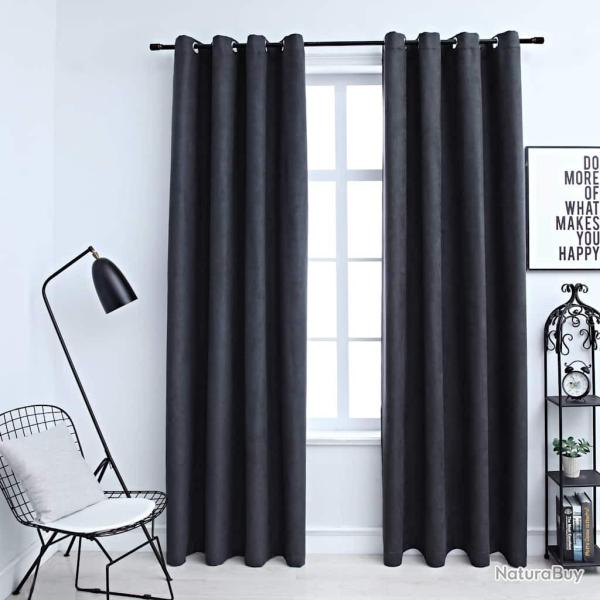Rideaux occultants avec anneaux M�tal 2pcs Anthracite 140x225cm