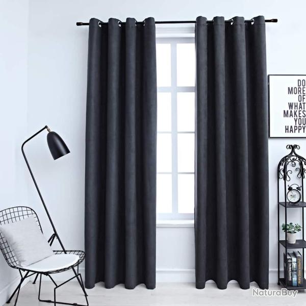 Rideaux occultants avec anneaux M�tal 2pcs Anthracite 140x245cm