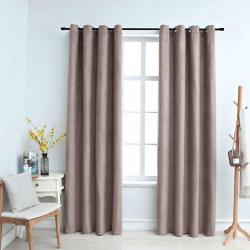Rideaux occultants avec anneaux en m&eacute;tal 2 pcs Taupe 140x225 cm
