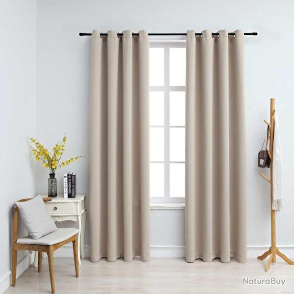 Rideaux occultants avec anneaux en m�tal 2 pcs Beige 140x225 cm