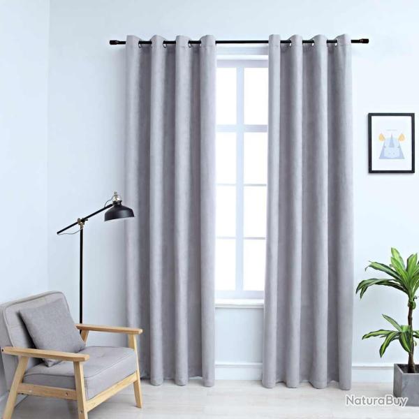 Rideaux occultants avec anneaux en m�tal 2 pcs Gris 140x225 cm
