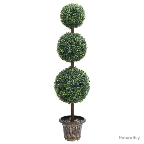 Plante de buis artificiel avec pot Forme de boule Vert 118 cm